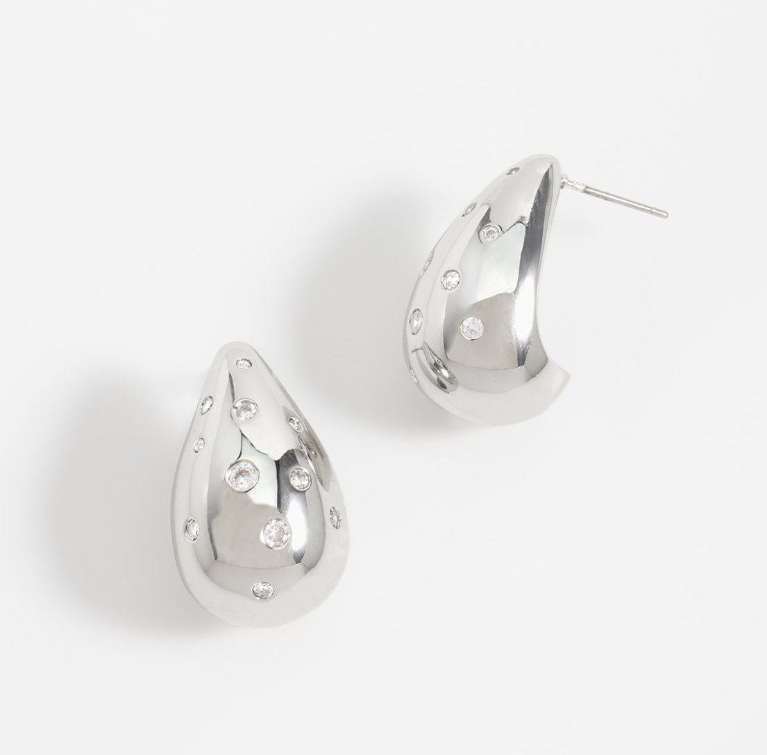 Nice Aretes Gota Piedras Silver (Pre-orden)